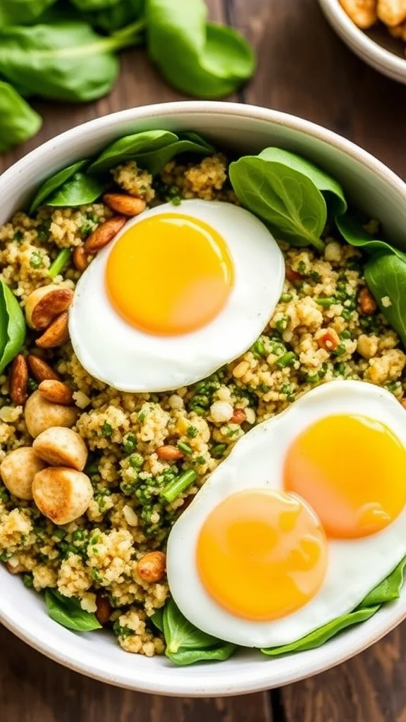 Savory Quinoa Breakfast Bowl with Spinach and Eggs